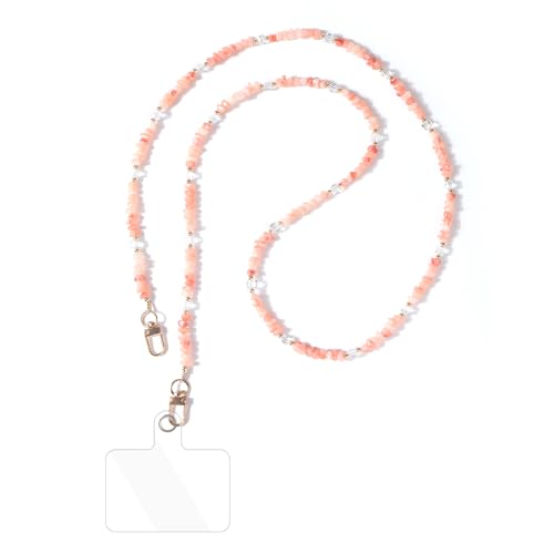 inewateri Universal Phone Lanyard Crossbody Neck Strap with Natural Stone Crystal Charm - Anti-Lost Wrist Strap Cellphone Chain Accessories for Keys Wallet ID Badge, Pink - color: Pink