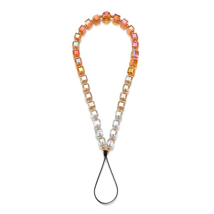 Crystal & Pearl Phone Charm Wrist Strap, Beaded Lanyard Wristlet Chain, Hands-Free Bracelet Strap for Phone Cases - color: Cube-amber