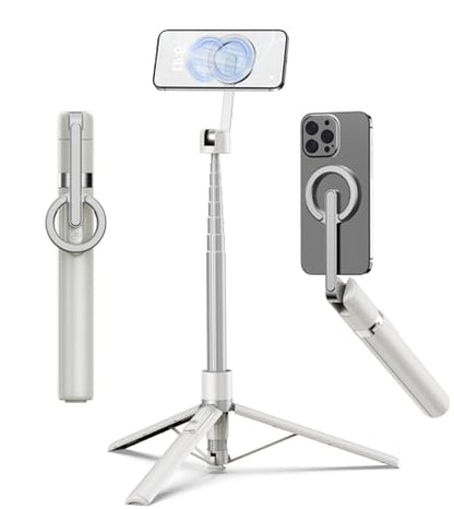 TONEOF 68" Magnetic Aluminum Phone Tripod Selfie Stick for iPhone & Android - color: Beige Gray