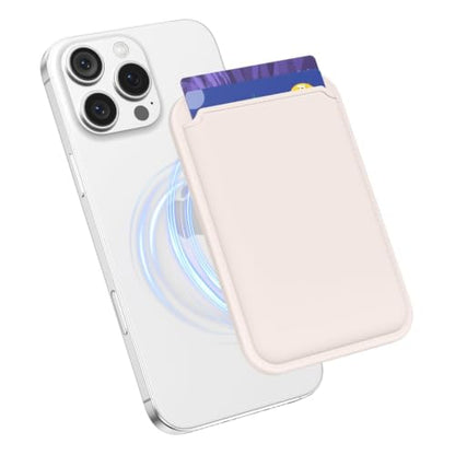 oakxco Magnetic Phone Wallet Stick On, Secure Phone Card Holder Silicone Compatible with Magsafe, Adhesive Pocket Sleeve ID Credit Card, Slim Thin Card Case, Compatible with iPhone Samsung, Beige - color: Beige
