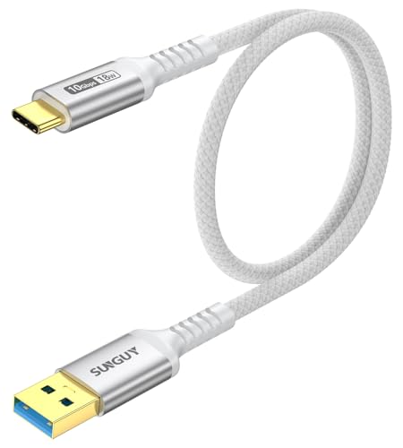 SUNGUY 10Gbps Android Auto USB C Cable, 1.5FT 3A USB 3.1 Gen 2 Fast Charge & Data Transfer USB C CarPlay Cable for iPhone 17 16 15 Pro Max, Galaxy S24 S23 S22 Ultra, SSD (White) - color: White, size: 1.5ft