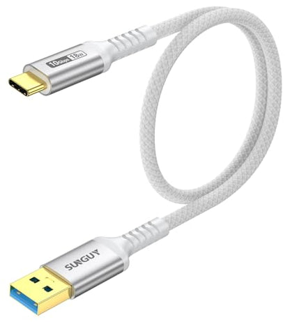 SUNGUY 10Gbps Android Auto USB C Cable, 1.5FT 3A USB 3.1 Gen 2 Fast Charge & Data Transfer USB C CarPlay Cable for iPhone 17 16 15 Pro Max, Galaxy S24 S23 S22 Ultra, SSD (White) - color: White, size: 1.5ft