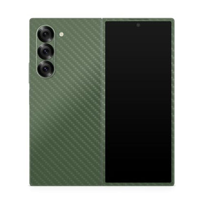 Carbon Fiber Phone Skin Compatible with Samsung Galaxy Z Fold 6 - Solid Olive - Premium 3M Vinyl Protective Wrap Decal Cover - Easy to Apply | Crafted in The USA by MightySkins - color: Solid Olive, style: Carbon Fiber Textured Finish
