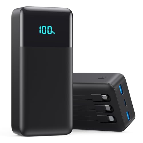 Portable Charger 50800mAh Power Bank with 3 Built in Cables,25W PD QC4.0 Fast Charging USB C Battery Pack,6 Outputs 2 Inputs Travel Essentials Portable Phone Charger for iPhone 18/17/16/15/Pro,Android - color: Black