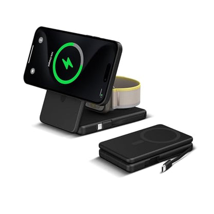 Wireless Charging Station Compatible for Phone: 3 in 1 Charger Stand for Phone 17/16/15/14/13/12 Series and Watch - Foldable USB C Magnetic Stand