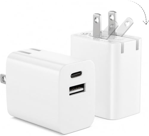 UL Certified 20W USB C Charger Block [2-Pack], Dual Port Fast Wall Charger Adapter with Foldable Plug, Safe Fast Charging Block for iPhone 15 14 13 Pro Max, iPad, Samsung Galaxy, Pixel (White)