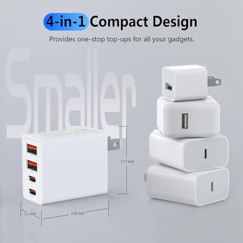 2Pack USB C Charger Block, 40W Fast USB C Wall Charger 4-Port - size: 2 Pieces