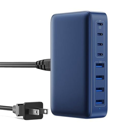 USB C Charger 200W USB C Charger Block,Upgraded GaN III 8-Port Fast Charging Station Hub,PD 65W Laptop Charging Adapter Compatible with MacBook Pro/Air,DELL,Steam Deck,iPhone 16/15/14,Galaxy S23/22 - color: Deep Blue, size: 200W
