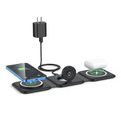3 in 1 Wireless Charging Station for Apple,Foldable Magnetic Travel Charger - color: black
