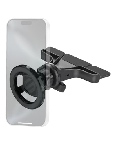 Scosche CD Player Phone Mount with MagSafe, Secure-Fit Magnetic Phone Holder for Car CD Slot, Compatible with PopSockets, iPhone 17 16 15 14 13, Includes MagSafe Ring for Android and Older iPhones - size: 1 Pack, style: CD Slot