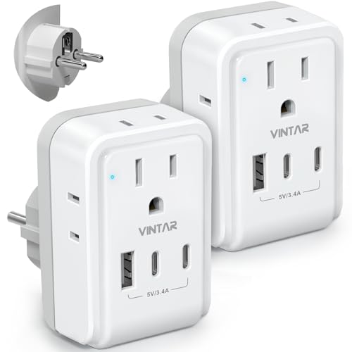 VINTAR Type E F Plug Adapter, 2 Pack France Power Adaptor with 4 AC 3 USB - style: Type E/F - Germany France