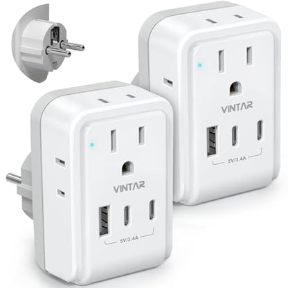 VINTAR Type E F Plug Adapter, 2 Pack France Power Adaptor with 4 AC 3 USB - style: Type E/F - Germany France
