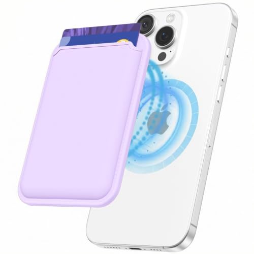 LoeoeL Magnetic Phone Wallet Compatible with Magsafe Wallet, Silicone ID Credit Card Holder Wallets for Back of Phone Pocket, Slim Thin Pouch Sleeve Wallets for iPhone Pixel, Purple Lavender - color: Lilac