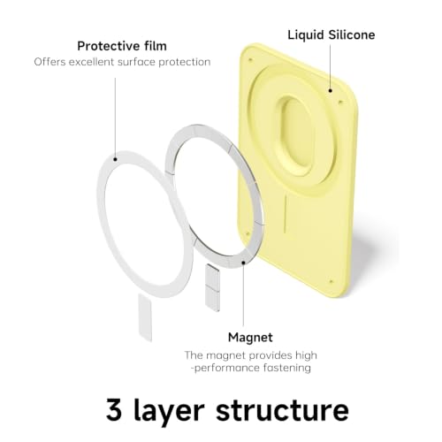 oakxco Magnetic Phone Wallet Stick On, Secure Phone Card Holder Silicone Compatible with Magsafe, Adhesive Pocket Sleeve ID Credit Card, Slim Thin Card Case, Compatible with iPhone Samsung, Yellow - color: Yellow