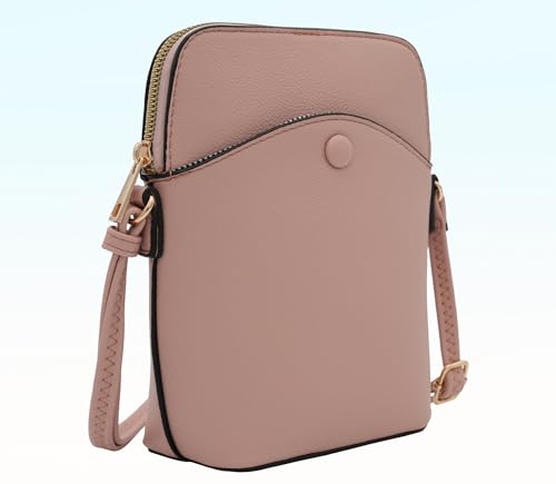Small Crossbody Bag with Gold Hardware, Mini Shoulder Purse with Adjustable Strap - color: Blush