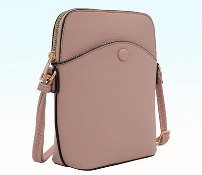 Small Crossbody Bag with Gold Hardware, Mini Shoulder Purse with Adjustable Strap - color: Blush