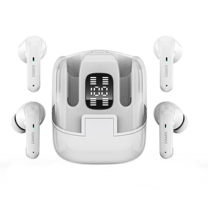 Two Pairs Wireless Earbuds, Dual Pair Headphones Ear Buds Bluetooth 5.5 with Noise Cancelling, LED Display Power in Ear Earphones Waterproof 120H Playtime for Laptop Pad Phones (White) - color: White