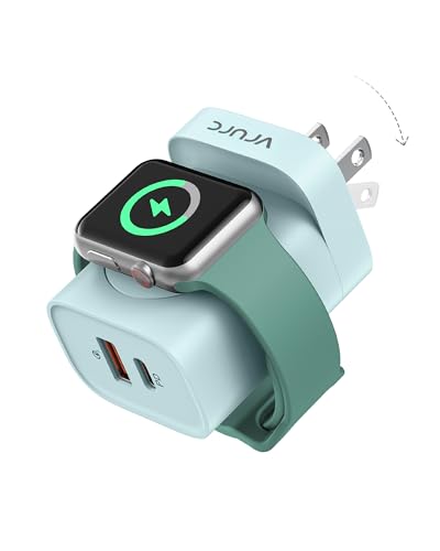 VRURC Charger for Apple Watch, Built-in Wireless Magnetic Charging Station for iWatch SE/11/10/9/8/7/6/5/4, PD 20W USB C Charging Block, Foldable Wall Charger Fast for iPhone 17/16/15/14/13-Green - color: Green