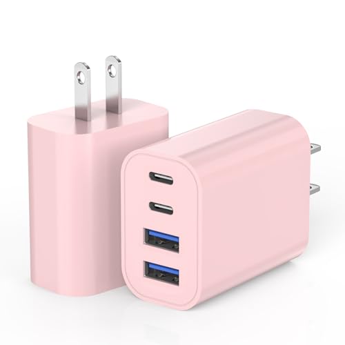 USB Fast Charging Block, 4-Port 40W Charge Adapter Pink iPhone Apple USB C - color: Pink