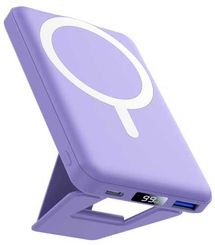 AOGUERBE Magnetic Power Bank, 10000mAh Wireless Portable Charger with Stand - color: Lilac