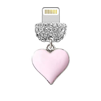 ELISE & FONDA CP604 USB Charging Port Crystal Anti Dust Plug Little Love Heart Phone Charm for iPhone 13/12/11/ XS MAX/XR/X/8 Plus/7/6S/8/SE iPad iPod (Pink)