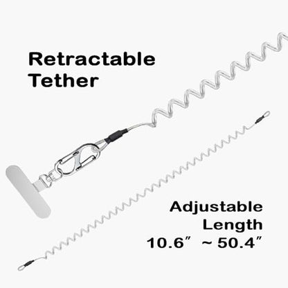 Prime Comfort Phone Tether with Carabiner Clip and 360° Tether Tab, Cell Phone Tether Lanyard with Retractable Keychain - color: Clear