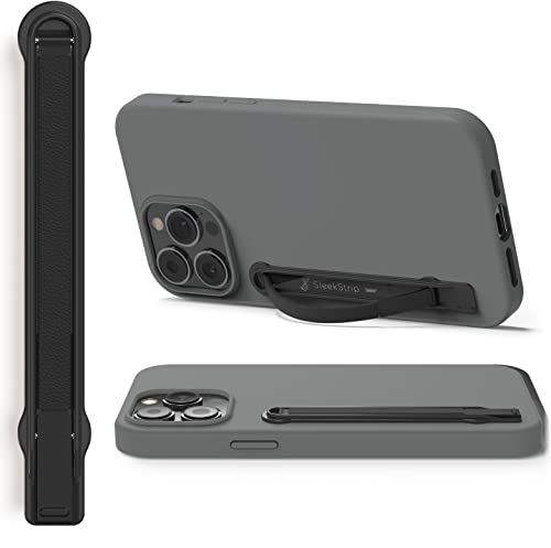 SleekStrip SleekGrip-Premium Ultra Thin Phone Grip Stand,Slim Metal Finger Loop Ring Hand Holder Strap Cell Phone Grips for iPhone 16 Pro Max,17,Android,Case Back - Gunmetal x Black Vegan Leather - color: Gunmetal x Black Vegan Leather