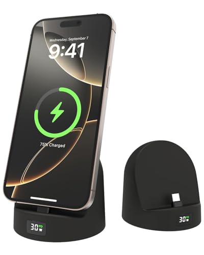 Phone Charging Stand for Samsung/iPhone15/16/17,Charger Stand with USB-C,Charging Station with LED Power Display,Charging Dock for Nightstand Black Silicone - color: BLACK