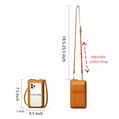 DORIS&JACKY Small Leather Crossbody Purse and Cell Phone Wallet for Women | RFID Blocking Shoulder Bag with Front Phone Pocket, Come with Long Detachable Strap and 12 Credit Card Slots - color: 3-brown