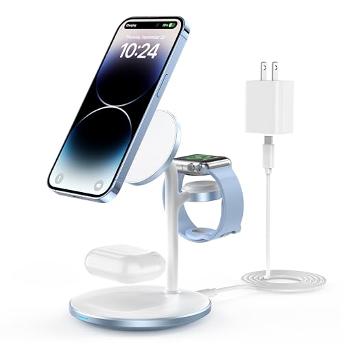 3 in 1 Magnetic Wireless Charging Station for Apple Devices,15W for Magsafe - color: Sky Blue