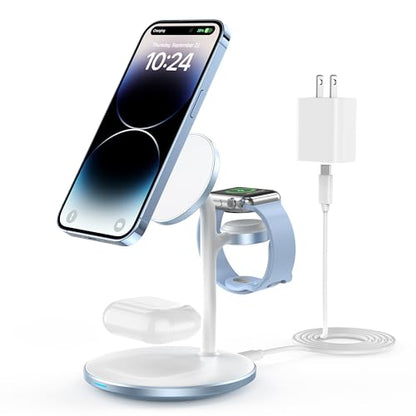 3 in 1 Magnetic Wireless Charging Station for Apple Devices,15W for Magsafe - color: Sky Blue