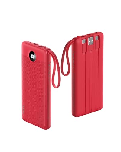 VRURC Portable Charger, Built in 4 Cables & Lanyard Power Bank 10000mAh - color: Magenta