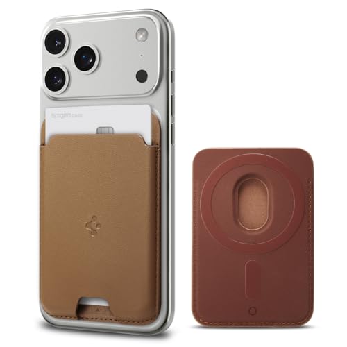 Spigen for MagSafe Wallet, Holds 2 Cards, Strong Magnet, Valentinus MagFit - color: PU Brown, size: 2-Cards