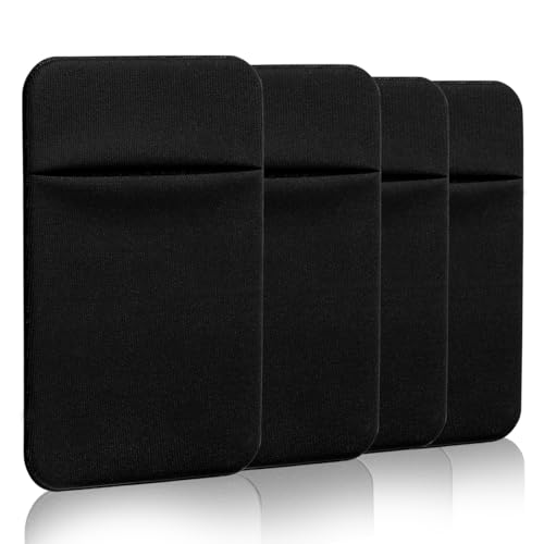 Costyle 4 Pack Slim Adhesive Cell Phone Card Holder Pocket Back of Phone - color: Black,Black,Black,Black