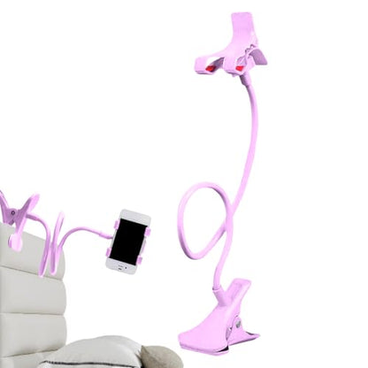 Gooseneck Phone Holder for Bed, Bed Table Phone Mount, Long Lazy Arm Headboard Bedside Bracket Clamp Stand, Easy 360 Adjustment Flexible Cellphone Clip for Home Offices Kitchen Gyms Table, 50cm - color: Pinks