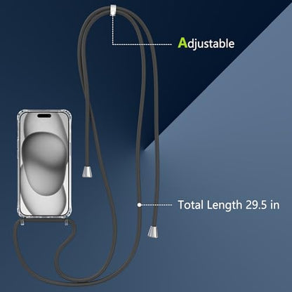 Magnetic Case for iPhone 15 6.1" Clear Crossbody Case with Adjustable Shoulder Neck Lanyard Strap,Compatible with Magsafe,Soft Slim Bumper Shockproof Protective Phone Cover-Black - color: Black, size: iPhone 15