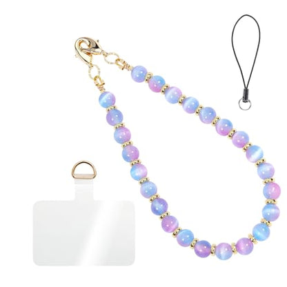 CH.yishi Beaded Phone Charm Wrist Strap with Tether Tab,Camera Lanyard - style: Purple-blue Cat’s Eye