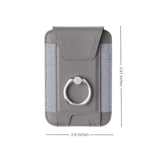 Magnetic Card Wallet Holder For Magsafe Wallets with Grip, 7 Cards Holder RFID Blocking, Ring Stand Stick on Wallet, Leather Magnetic Phone Wallet with Privacy Flap - color: Grey elastic circular support