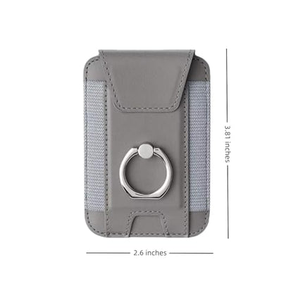 Magnetic Card Wallet Holder For Magsafe Wallets with Grip, 7 Cards Holder RFID Blocking, Ring Stand Stick on Wallet, Leather Magnetic Phone Wallet with Privacy Flap - color: Grey elastic circular support