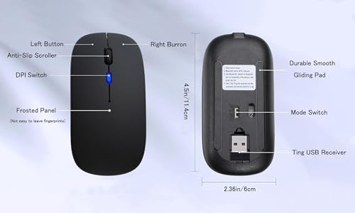 WREANU Wireless Mouse, Rechargeable Bluetooth Mouse for Laptop (Black) - color: Black