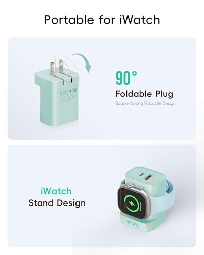 VRURC Charger for Apple Watch, Built-in Wireless Magnetic Charging Station for iWatch SE/11/10/9/8/7/6/5/4, PD 20W USB C Charging Block, Foldable Wall Charger Fast for iPhone 17/16/15/14/13-Green - color: Green
