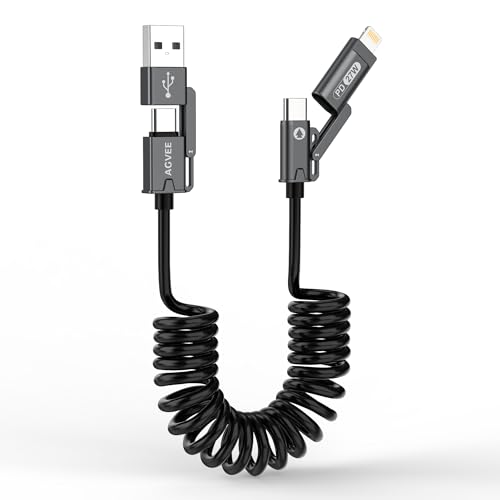 AGVEE 1.5ft 4-in-1 Coiled Multi Charging Charger Data Transfer Cable - color: Black, size: 1.5ft