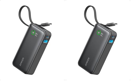 Anker Nano Power Bank, 10,000mAh Portable Charger with Built-in USB-C Cable, 30W Recharging, 30W Max Output with USB-C&A, for iPhone 16/15 Series, MacBook, Galaxy, AirPods, and More (Pack of 2) - color: Black Stone