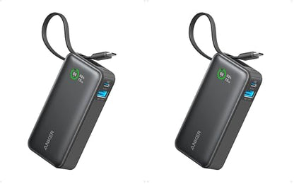Anker Nano Power Bank, 10,000mAh Portable Charger with Built-in USB-C Cable, 30W Recharging, 30W Max Output with USB-C&A, for iPhone 16/15 Series, MacBook, Galaxy, AirPods, and More (Pack of 2) - color: Black Stone