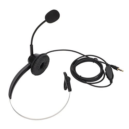 3.5mm Single Ear Call Center Headset with Noise Cancelling Microphone for VOIP Phones ABS Material Ultra Light Design for All Day Comfort