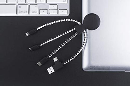 Xoopar - Mr Bio 4 in 1 Multi USB Cable Octopus Design Black - Universal Recycled Plastic Charger - USB Plug - USB-C - Lightning - Micro USB for Universal Smartphone - color: Black