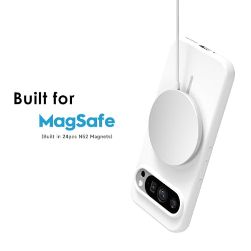 oakxco for Google Pixel 9 Pro XL Case Silicone Mag Safe, Magnetic Slim Thin Phone Case Compatible with Magsafe, Women Girls Cute Girly Aesthetic Soft Rubber Gel Safecase with Camera Cover, White - color: White, size: Pixel 9 Pro XL