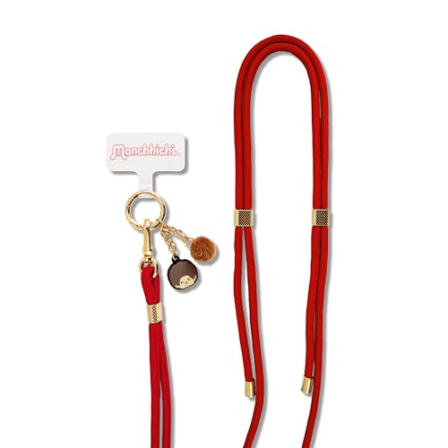 Sonix x Monchhichi | Crossbody Phone Strap with Charms | Adjustable, Universal Cell Phone Rope Strap Lanyard | Red Cord | Monchhichi - color: Monchhichi