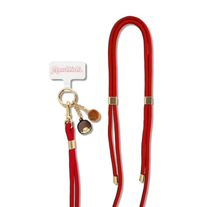 Sonix x Monchhichi | Crossbody Phone Strap with Charms | Adjustable, Universal Cell Phone Rope Strap Lanyard | Red Cord | Monchhichi - color: Monchhichi