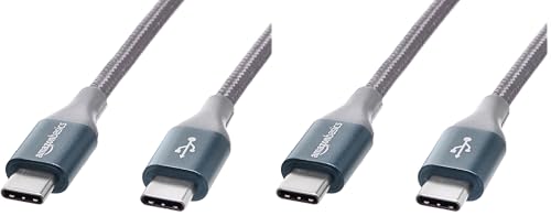 Amazon Basics USB C to USB C Cable, 10 feet | 60W Fast Charging | Nylon Braided | For iPhone 15/iPad/MacBook | Samsung/Switch Compatible - color: Gris oscuro, size: 10 Feet (Pack of 2)